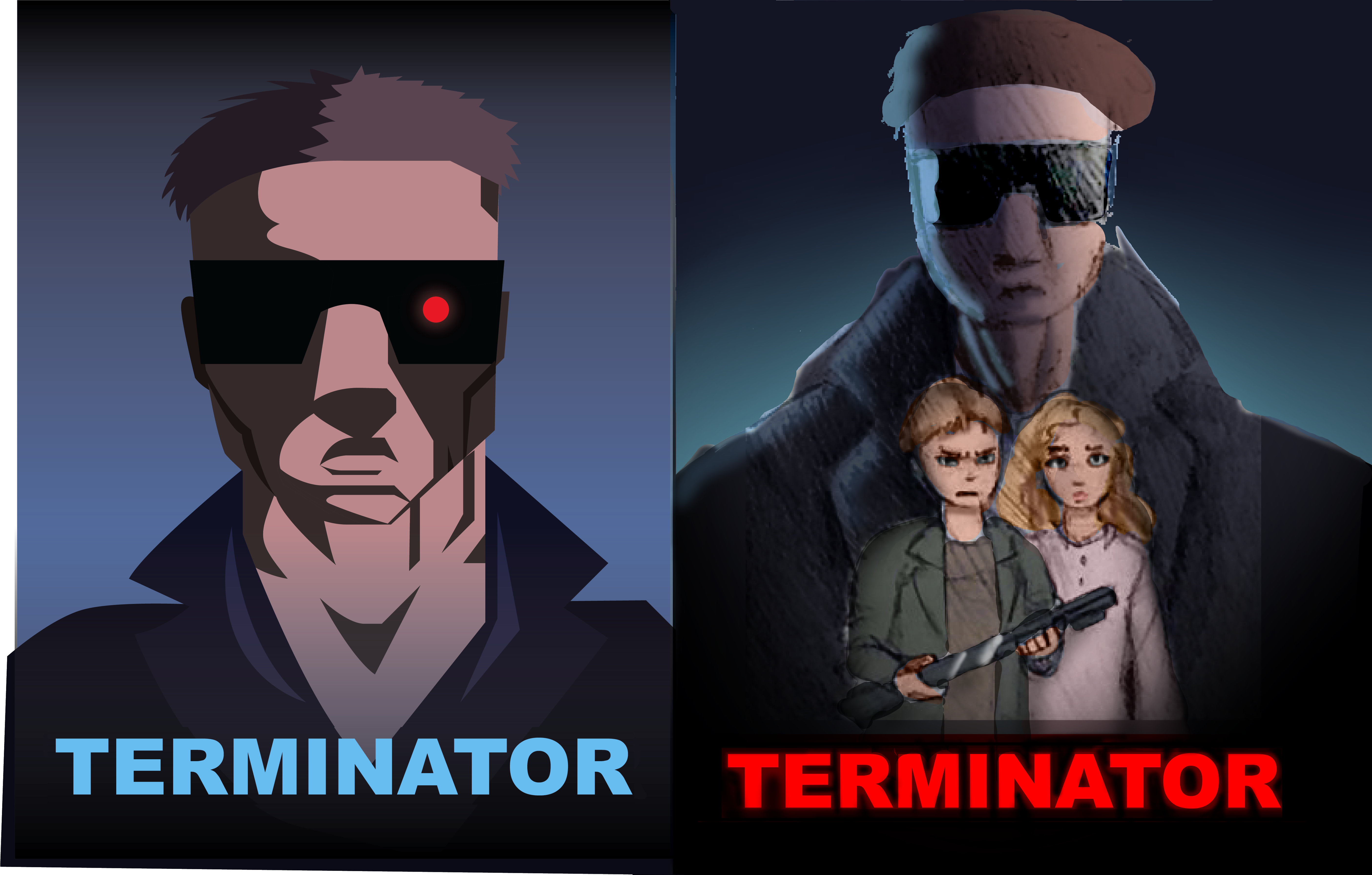 Two versions of a Terminator poster